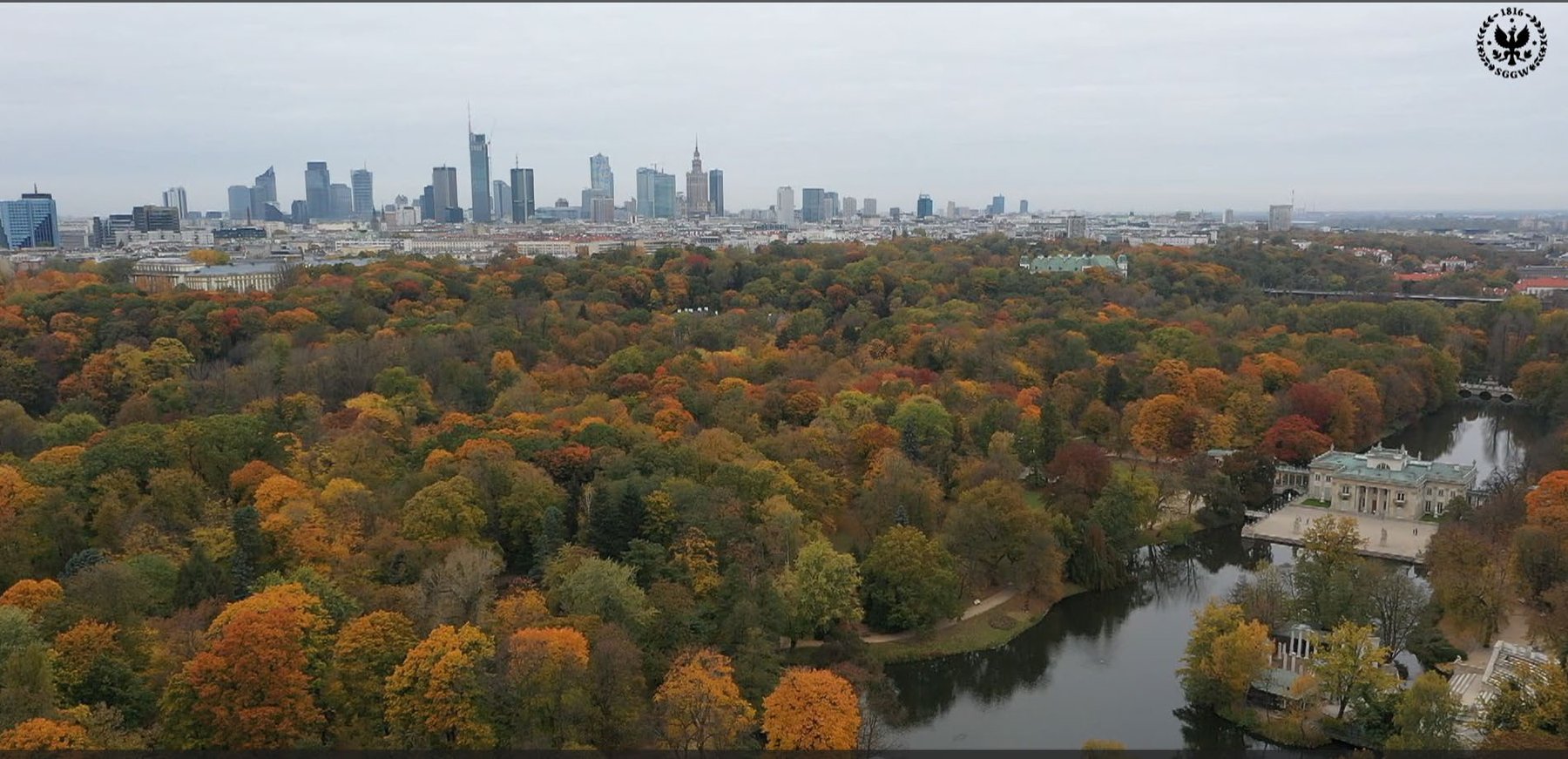 Łazienki Park and Warsaw skyline